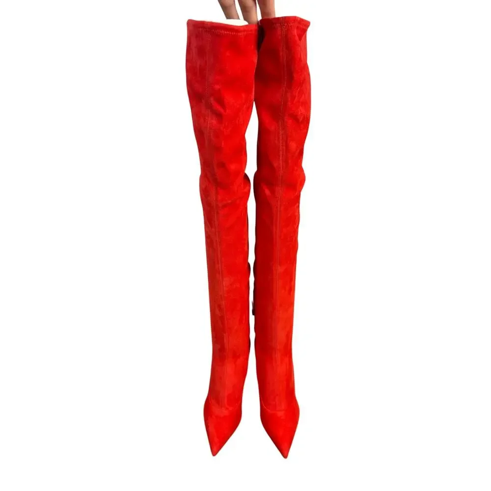 Sergio Rossi Over The Knee Boots Suede Italy Mob Wife Cowgirl Western 6